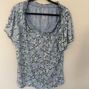 St John’s Bay Floral Blue White Women's Top Size X Large